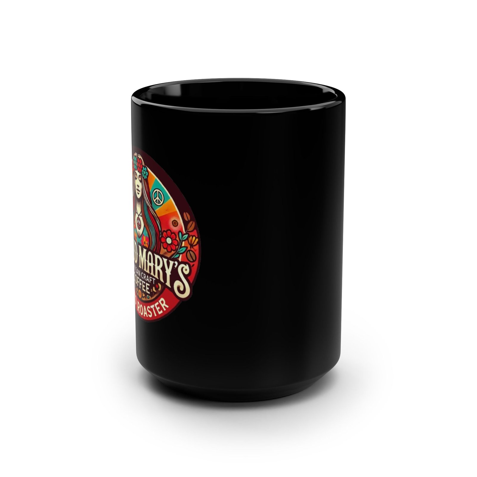 Mary's Coffee Roaster Black Mug - 15oz Righ Hand Ceramic Coffee Cup - Image 2