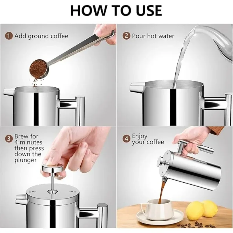Stainless Steel Double-Wall Insulated French Press - Image 4