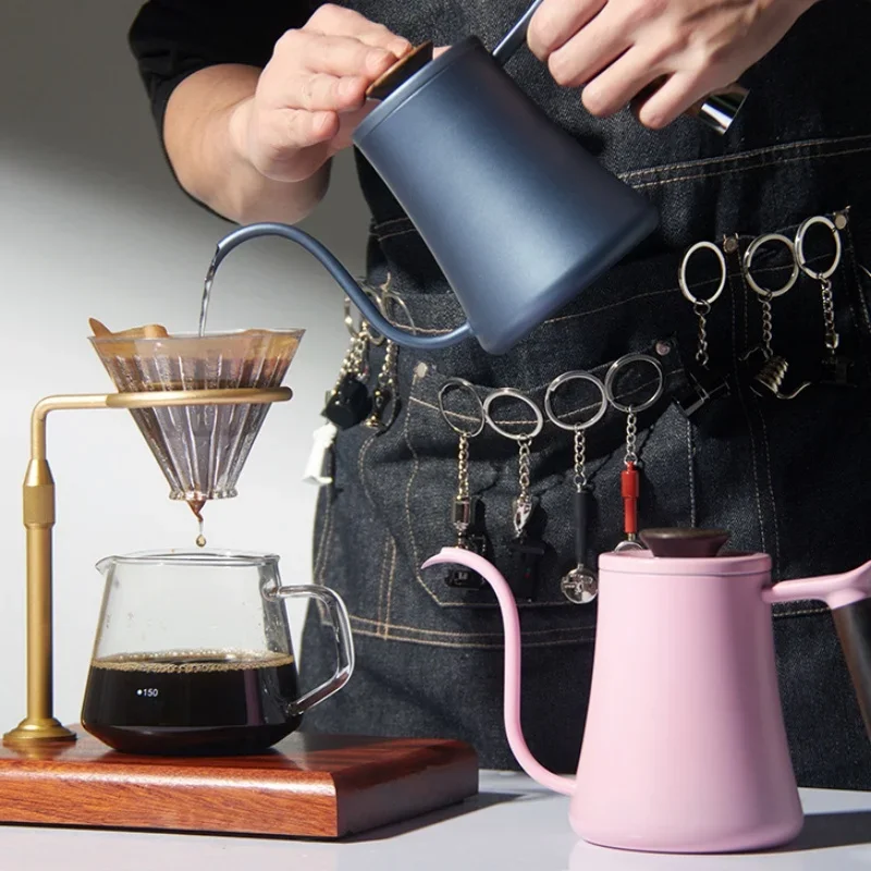 Coffee Pot Stainless Steel Drip Type Kettle with Wooden Handle - Image 3