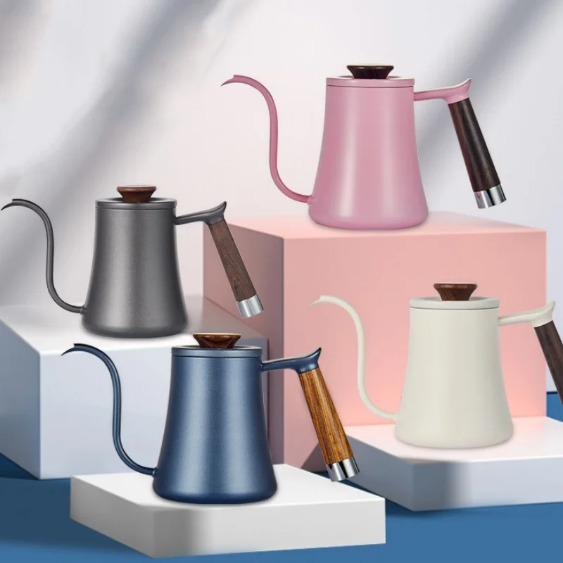 Coffee Pot Stainless Steel Drip Type Kettle with Wooden Handle